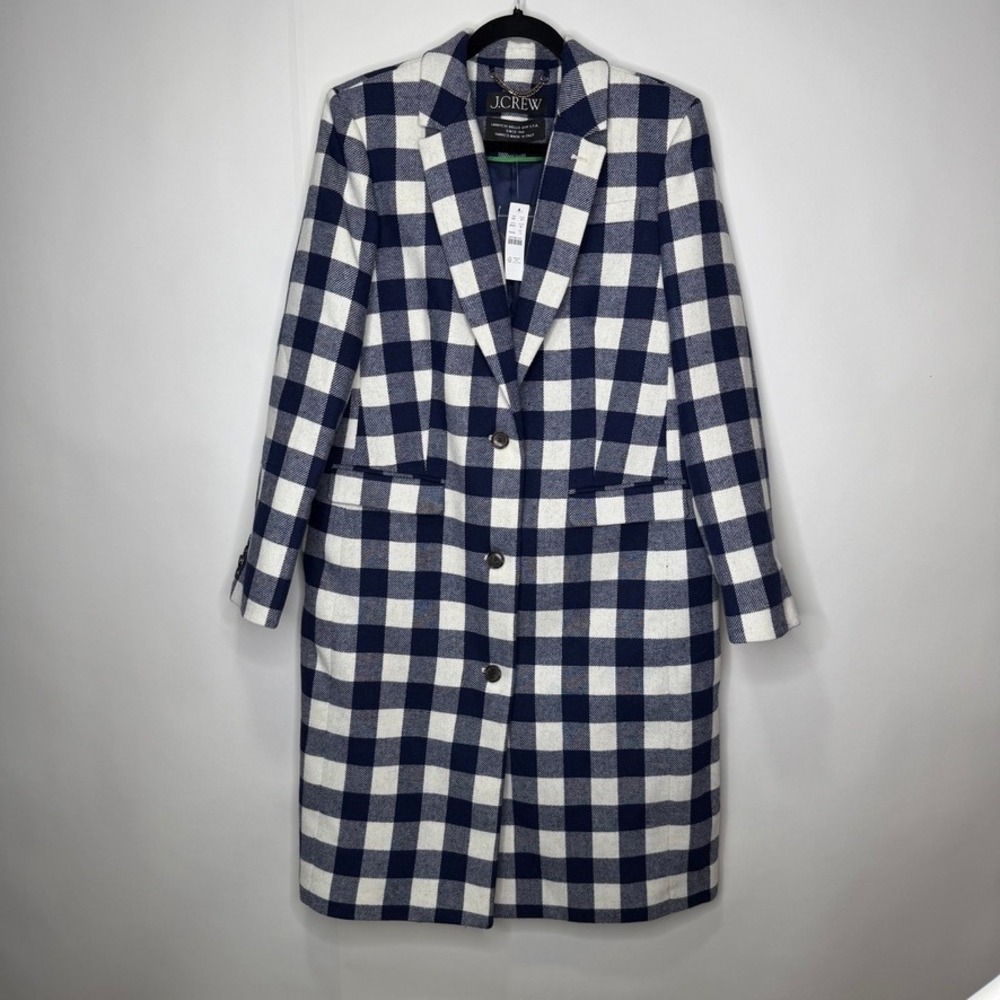 NWT J.Crew Alfie Topcoat in Buffalo Check Italian Wool Navy‎ 14 - Picture 4 of 11